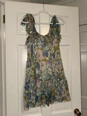 Floral Ruffle Tie-Shoulder Mini Dress - Blue, Pink, Olive